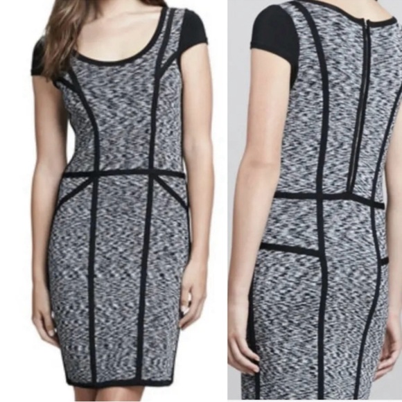 Milly Black & White Space Dye Knit Bodycon Dress Sz XS - Picture 2 of 12